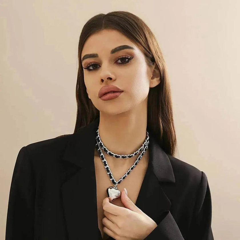 Big Love Double-layer Chains Design Necklace Women Street Punk Style Necklace Fashion Jewelry