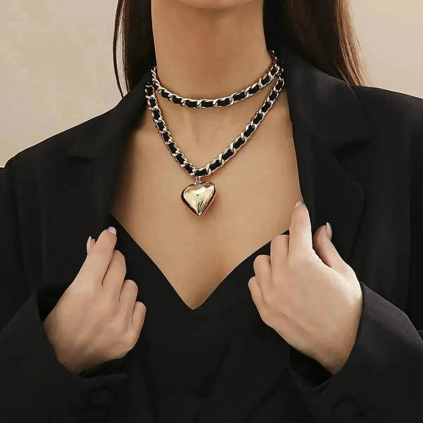 Big Love Double-layer Chains Design Necklace Women Street Punk Style Necklace Fashion Jewelry