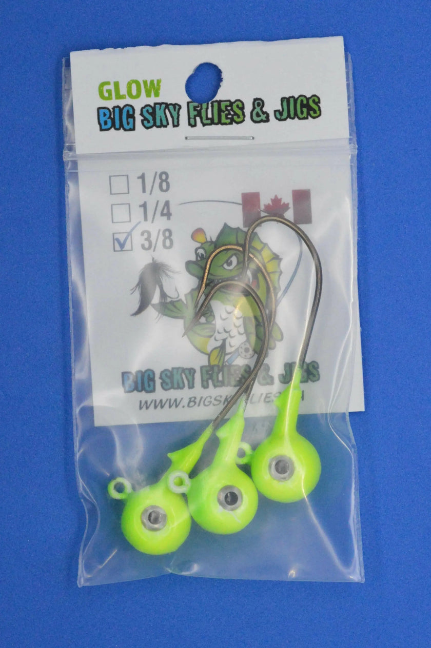 🍁Big Sky Titan 3/8oz Heavy Duty Jig Heads Glow 3/pack