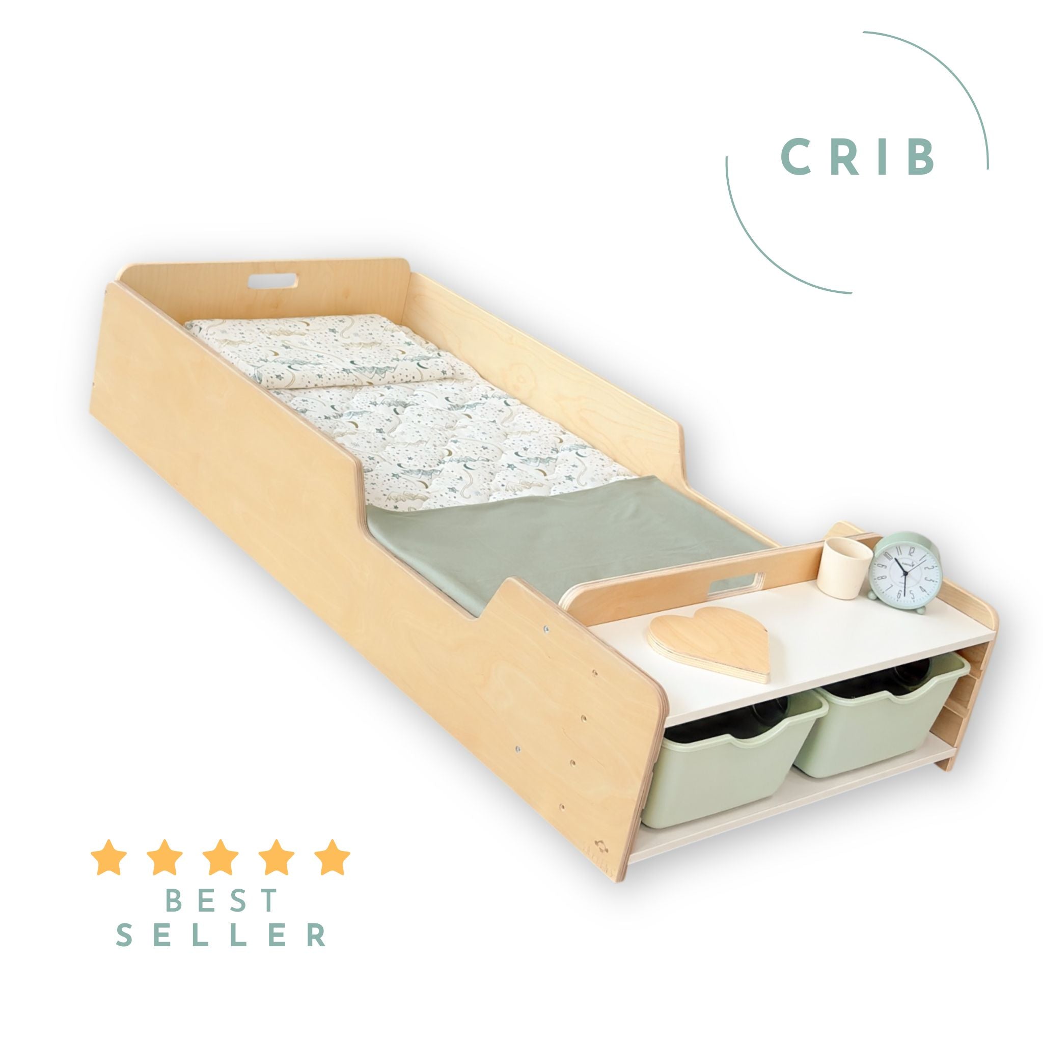 APPLE CRIB - Lit Montessori au sol avec barrières et étagères