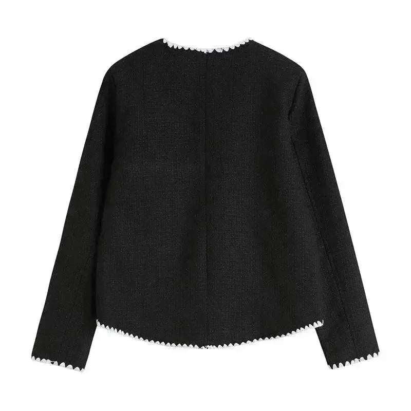 Black And White Splicing Velvet V-neck Overlapping Coat Color Contrast Skirt Suit