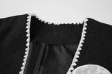 Black And White Splicing Velvet V-neck Overlapping Coat Color Contrast Skirt Suit