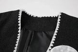 Black And White Splicing Velvet V-neck Overlapping Coat Color Contrast Skirt Suit