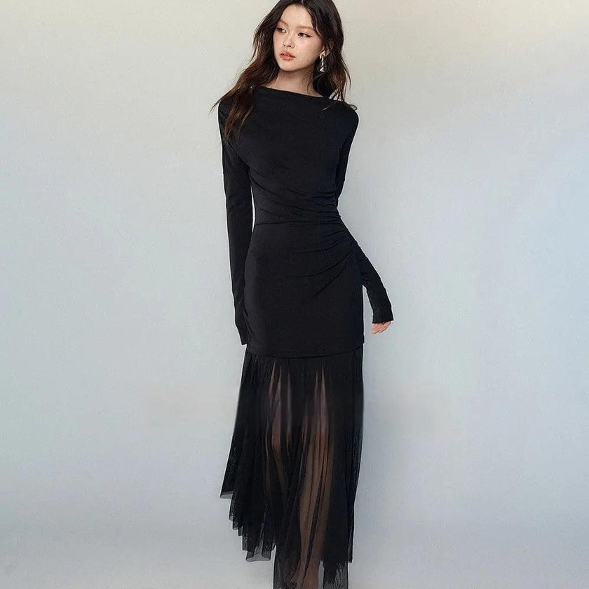Black Panel Mesh Dress Women