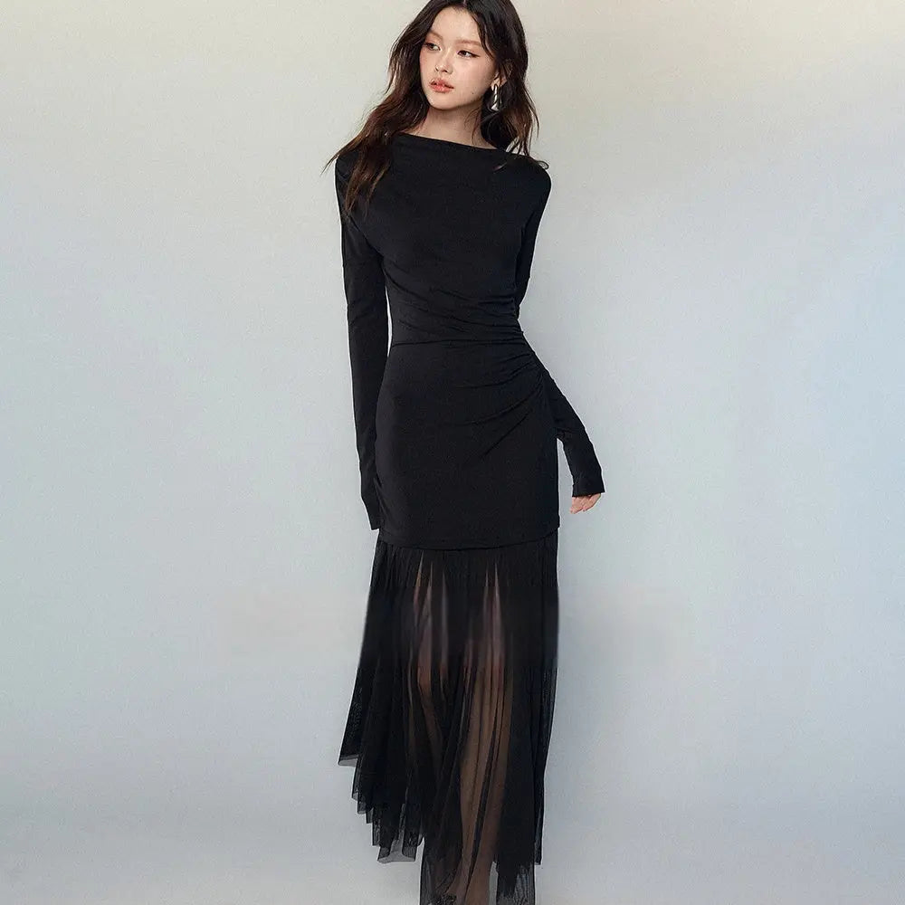 Black Panel Mesh Dress Women