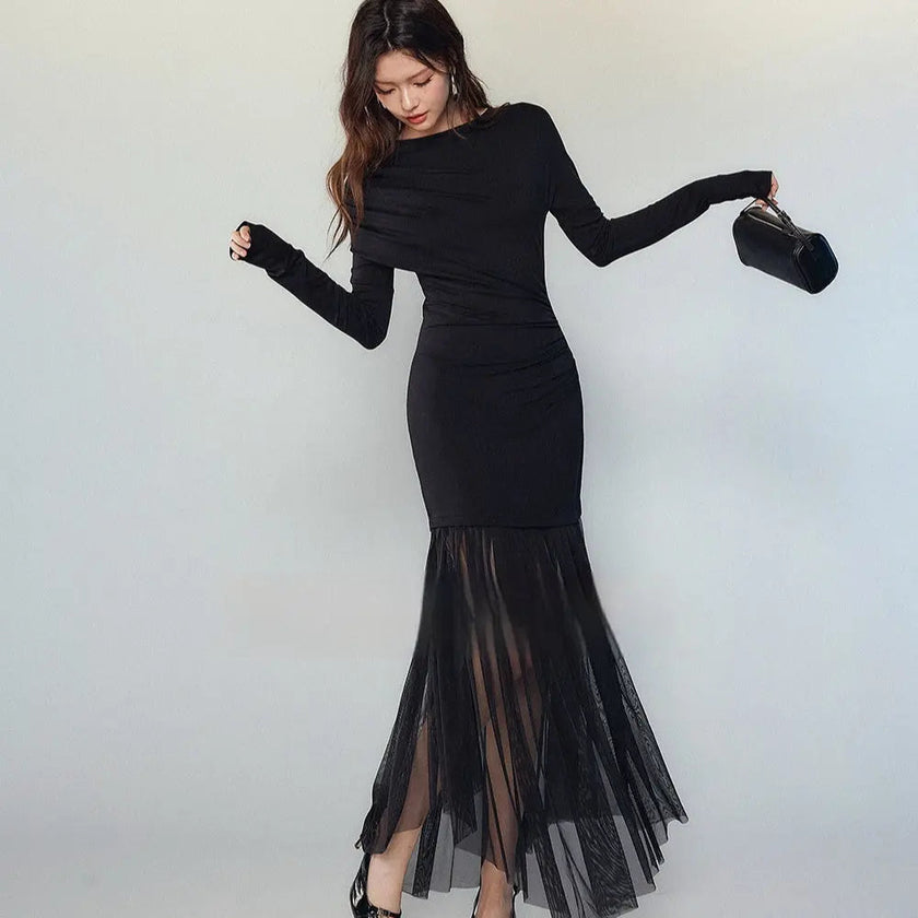 Black Panel Mesh Dress Women