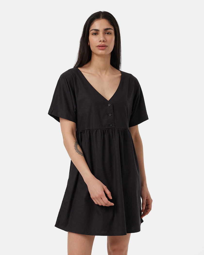 Hemp Button Front Swing Dress
