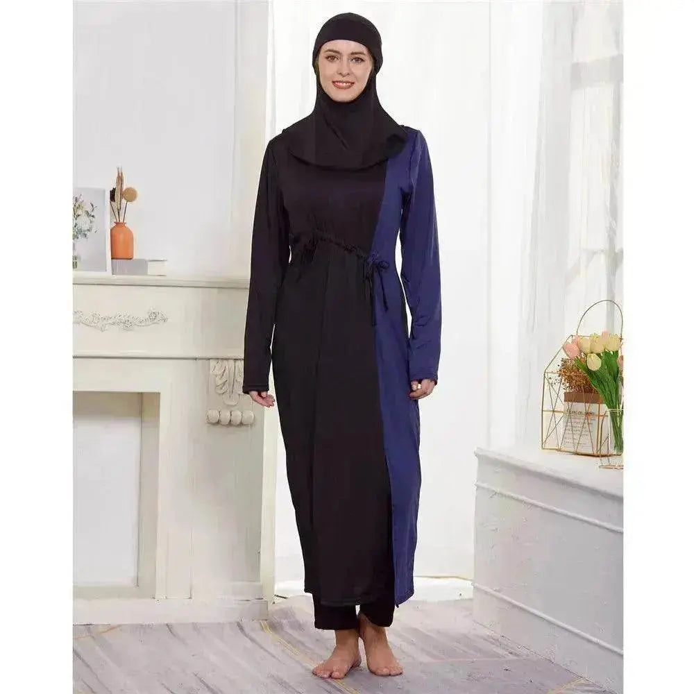 Black Women's Arab  2 Pieces Sets Long Sleeve Top Dress and Pants Abaya Outfits