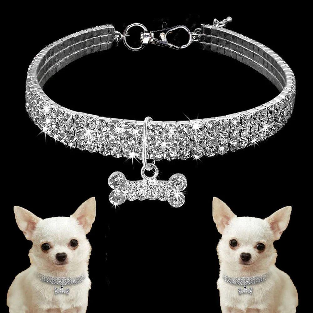 Bling Rhinestone Dog Collar – Crystal Pet Collar for Small Dogs & Cats (Blue, Pink, White | S/M/L)