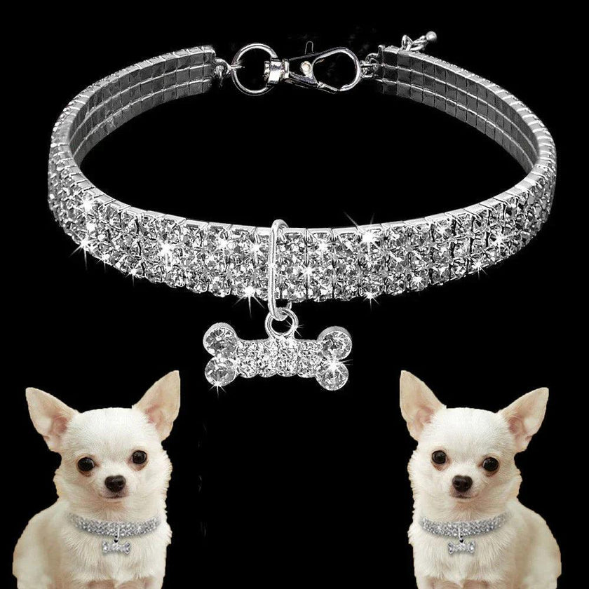 Bling Rhinestone Dog Collar – Crystal Pet Collar for Small Dogs & Cats (Blue, Pink, White | S/M/L)
