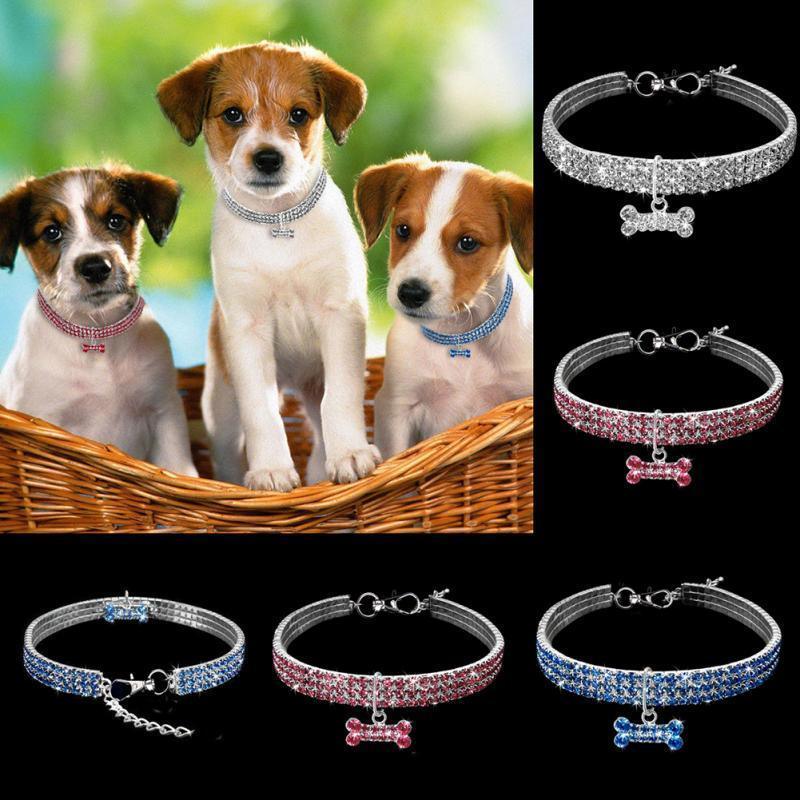 Bling Rhinestone Dog Collar – Crystal Pet Collar for Small Dogs & Cats (Blue, Pink, White | S/M/L)