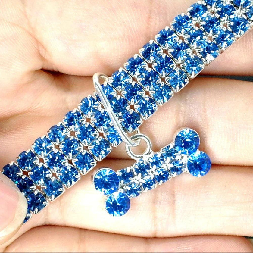 Bling Rhinestone Dog Collar – Crystal Pet Collar for Small Dogs & Cats (Blue, Pink, White | S/M/L)