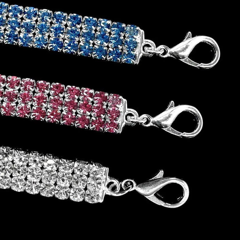 Bling Rhinestone Dog Collar – Crystal Pet Collar for Small Dogs & Cats (Blue, Pink, White | S/M/L)