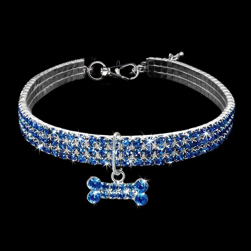 Bling Rhinestone Dog Collar – Crystal Pet Collar for Small Dogs & Cats (Blue, Pink, White | S/M/L)