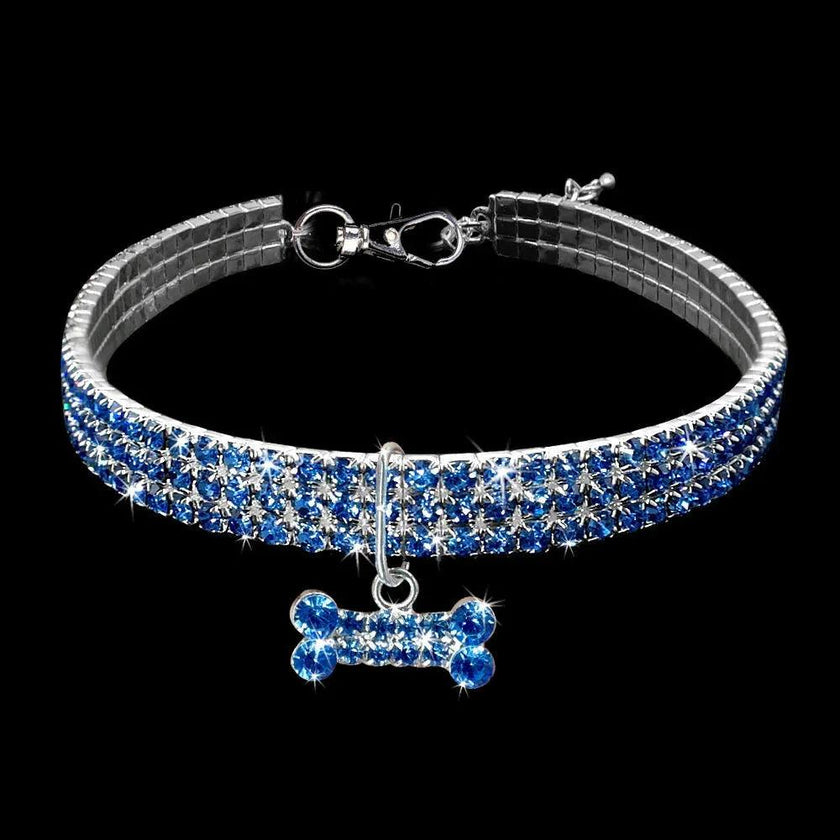 Bling Rhinestone Dog Collar – Crystal Pet Collar for Small Dogs & Cats (Blue, Pink, White | S/M/L)