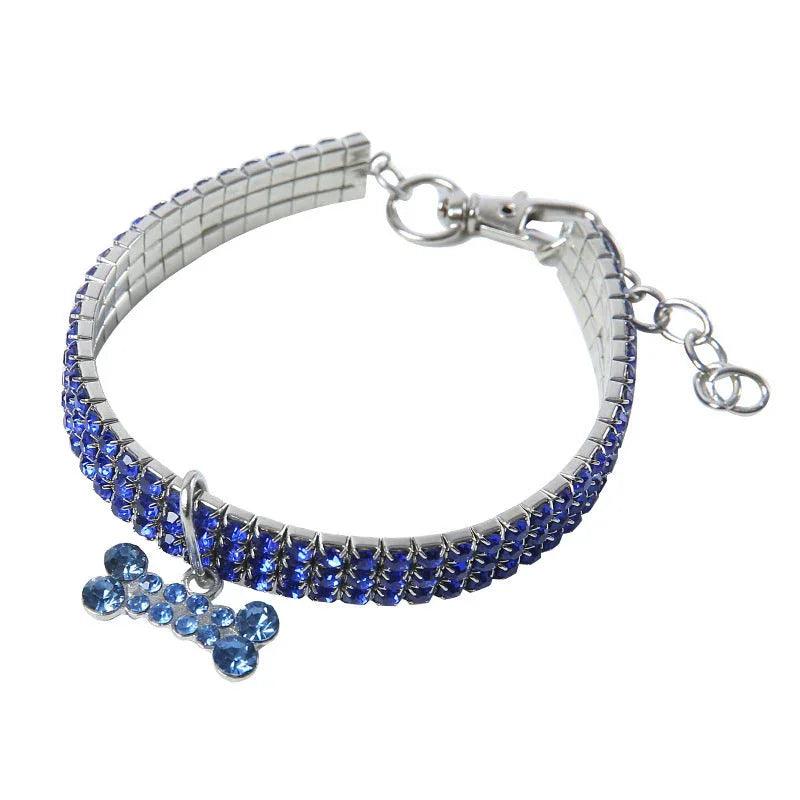 Bling Rhinestone Dog Collar – Crystal Pet Collar for Small Dogs & Cats (Blue, Pink, White | S/M/L)