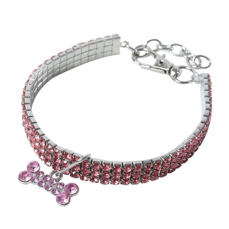 Bling Rhinestone Dog Collar – Crystal Pet Collar for Small Dogs & Cats (Blue, Pink, White | S/M/L)