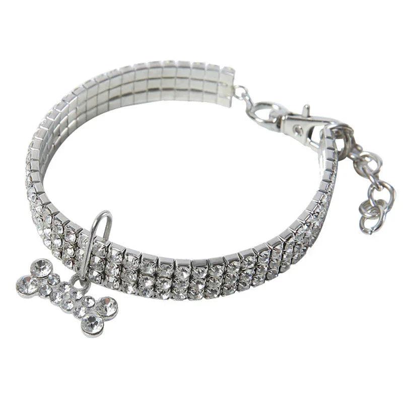 Bling Rhinestone Dog Collar – Crystal Pet Collar for Small Dogs & Cats (Blue, Pink, White | S/M/L)