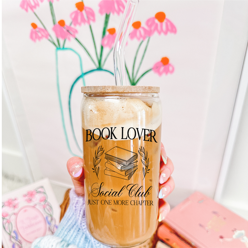 Book Lover Social Club Glass Can with Bamboo Lid | Bookish