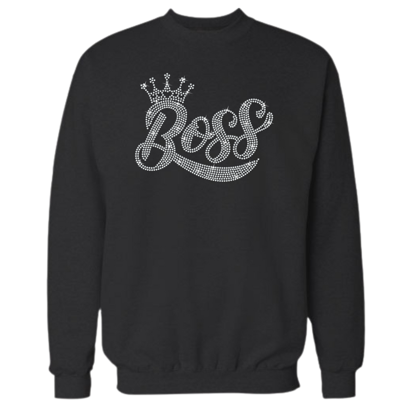 Boss with a Crown Rhinestone Shirt – Girl Boss Sparkle Bling Tee | Blingdazzel