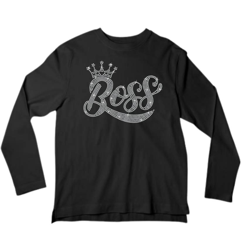 Boss with a Crown Rhinestone Shirt – Girl Boss Sparkle Bling Tee | Blingdazzel