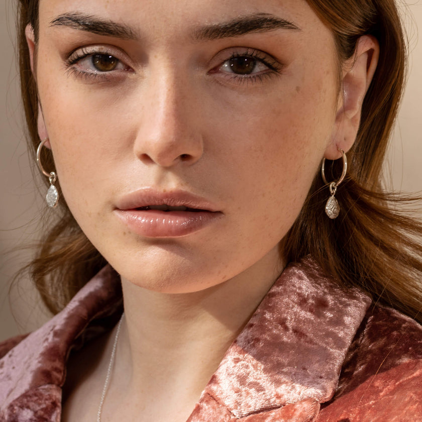 Thérèse -  Anneaux en argent sterling boucles d’oreilles avec breloque amovible