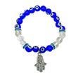 Bracelet -Crystal Quartz -Evil Eye -Fatima Hand -8mm