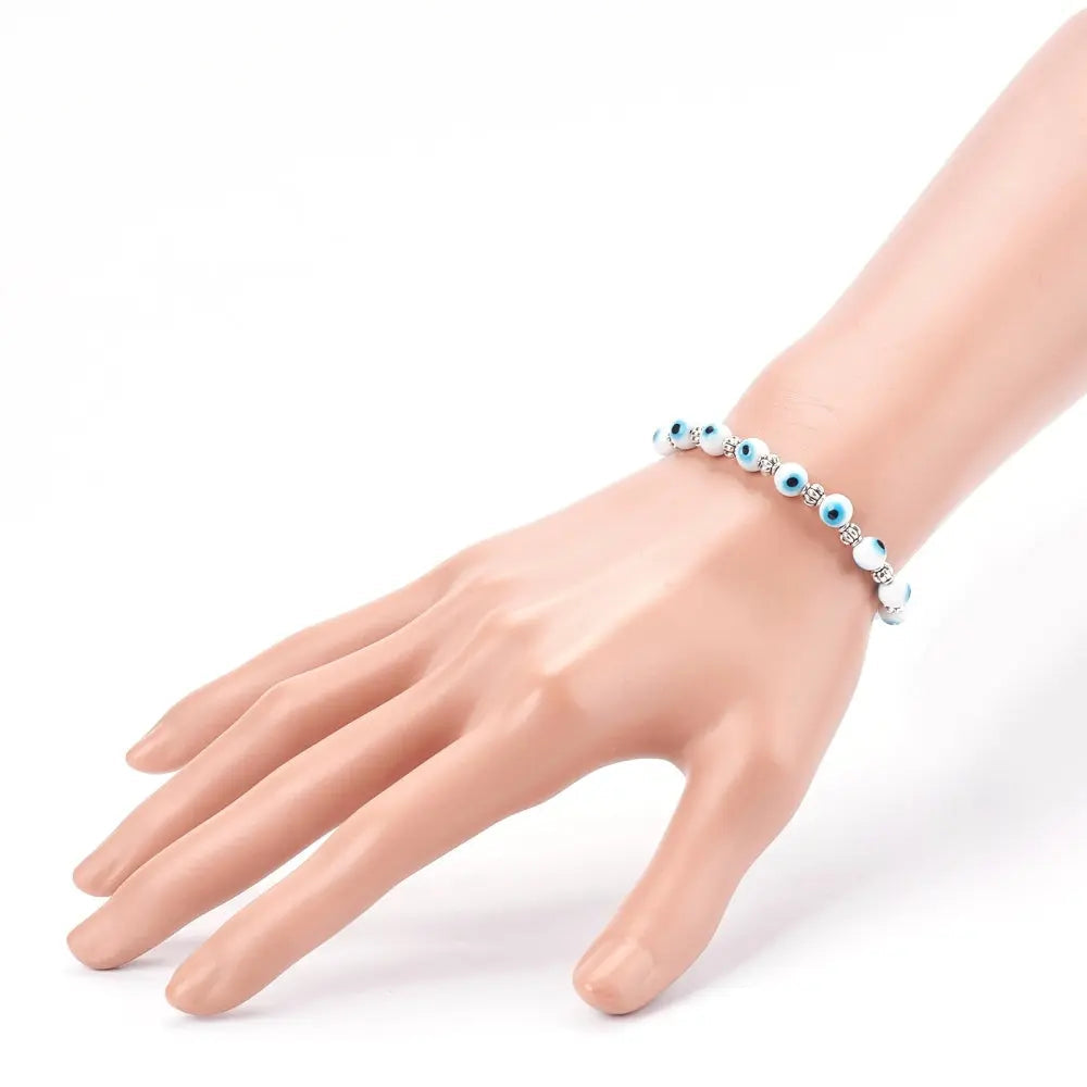 Bracelet - White Evil Eye - 6mm