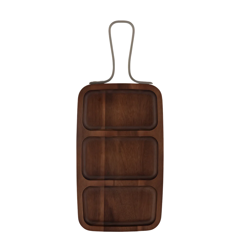 Browne - Serving Board, Rectanagle, 3 Sections, SS Handle, 12x7