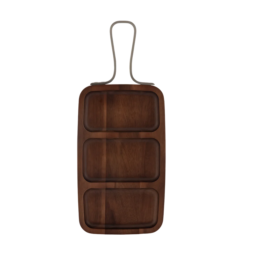 Browne - Serving Board, Rectanagle, 3 Sections, SS Handle, 12x7
