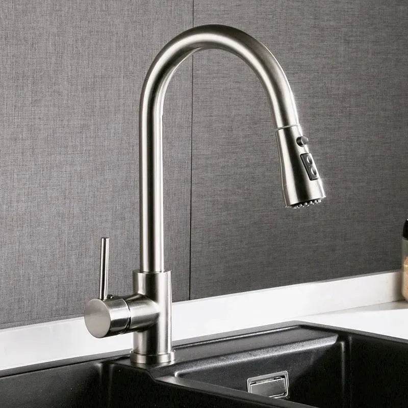 Brushed Kitchen Sink Faucet with Sprayer - Stainless Steel