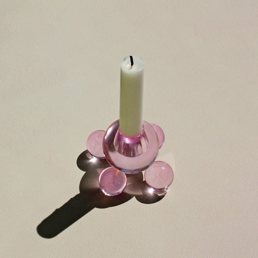 Bubble Sphere Candle Holder - Pink Crystal Glass Orb Base