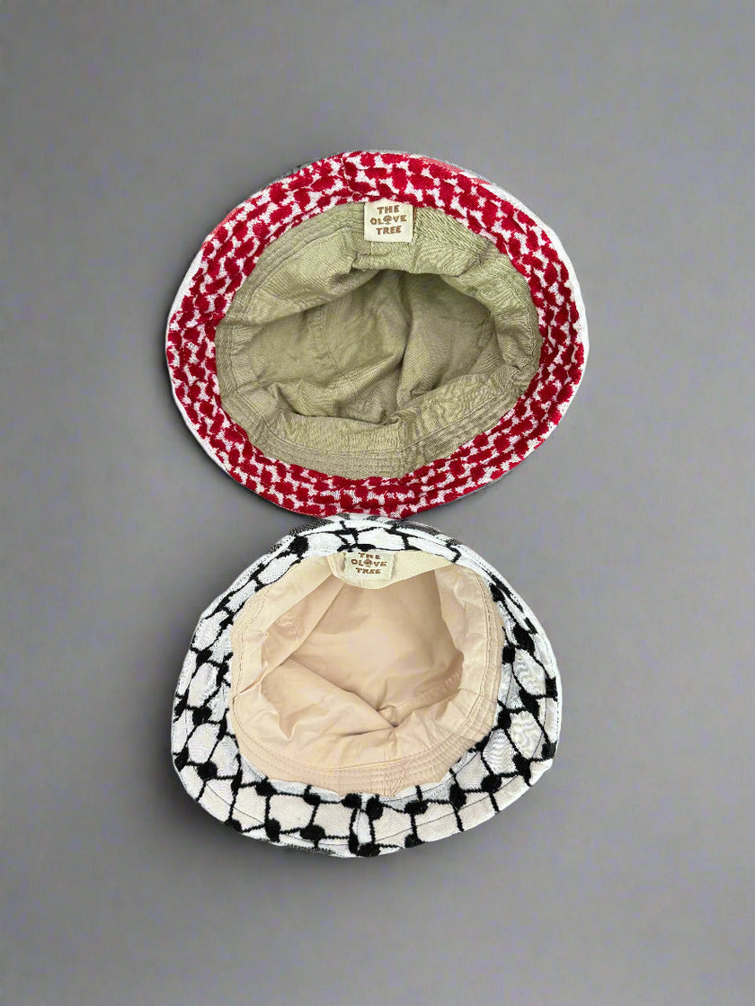 Kufiya Bucket Hat – Black & White or Red & White Shemagh | Woven in Jordan by Palestinian Artisans