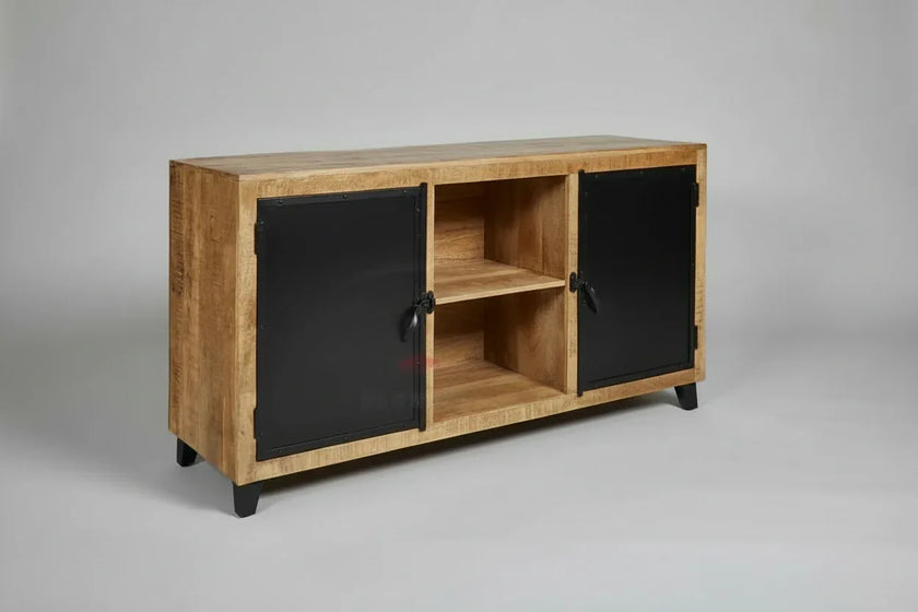 Buffet en bois de manguier avec porte en acier noir