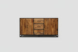 Buffet en bois de manguier et structure d'acier noir