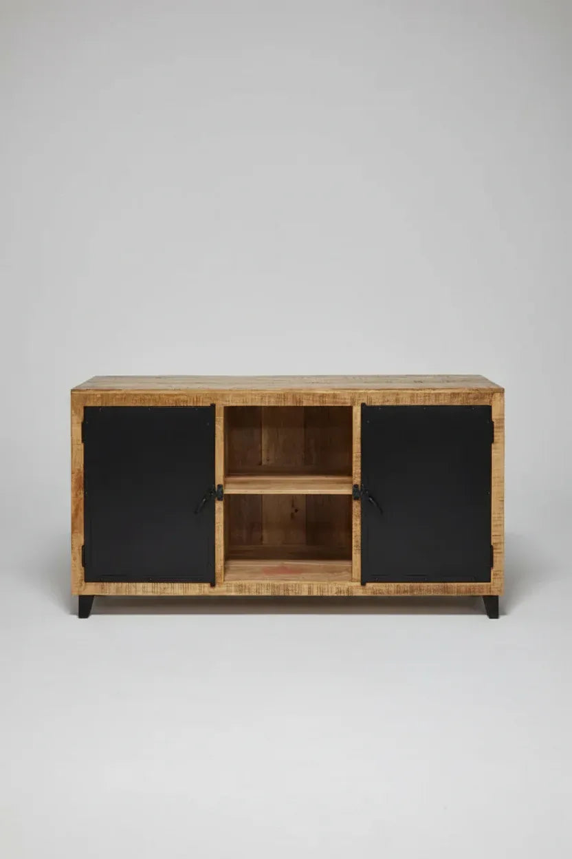 Buffet en bois de manguier avec porte en acier noir