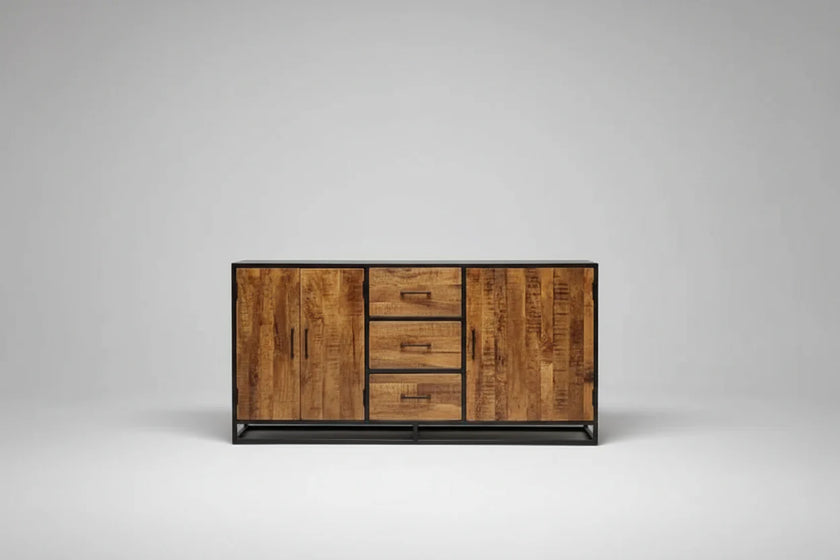 Buffet en bois de manguier et structure d'acier noir
