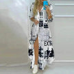 Button Fashion Print Long Sleeve Shirt Charming Dress Women