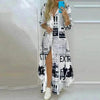 Button Fashion Print Long Sleeve Shirt Charming Dress Women