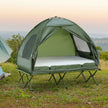 Outsunny Camping Combo Set All in 1 Portable Folding Tent Cot Air Mattress Carry Bag Pump Sleeping Shelter Dark Green