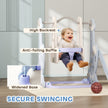 Qaba 4-in-1 Slide and Swing Set with Basketball Hoop, Climber, for Ages 1.5-4 Boys Girls Toddler, Rocket Themed, Light Blue