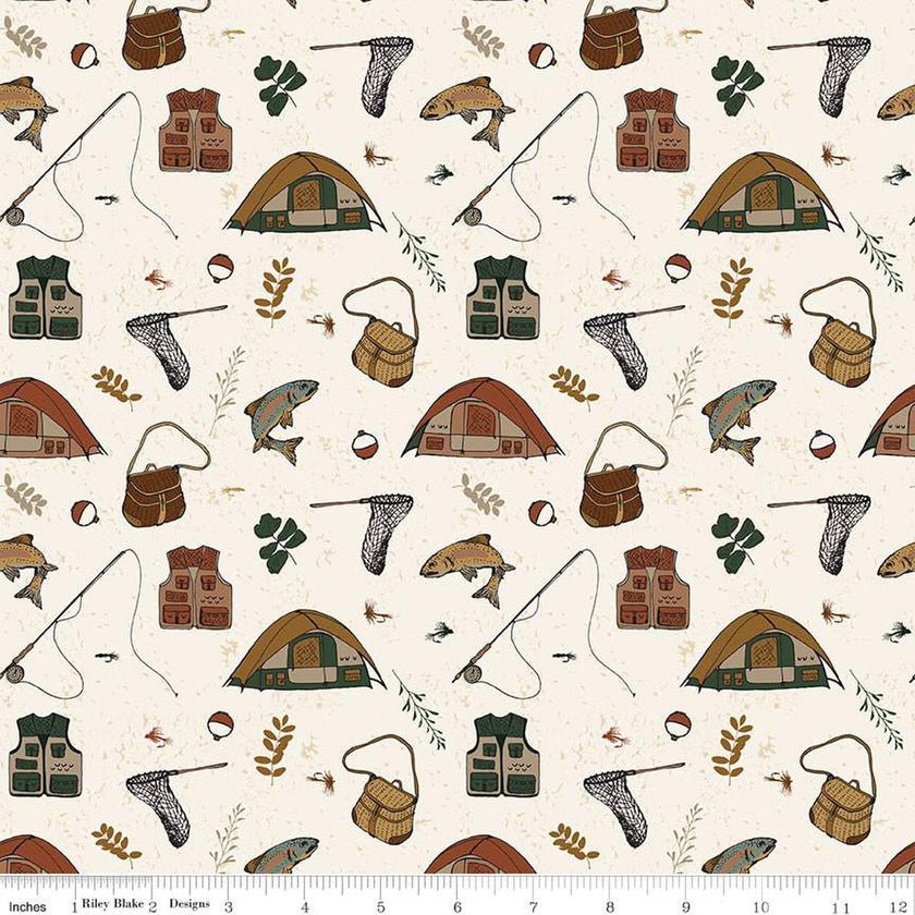Riley Blake - Let's Wander - Gone Fishing Cream - C16881-CREAM