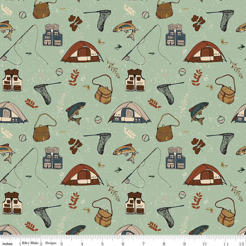 Riley Blake - Let's Wander - Gone Fishing Sage - C16881-SAGE