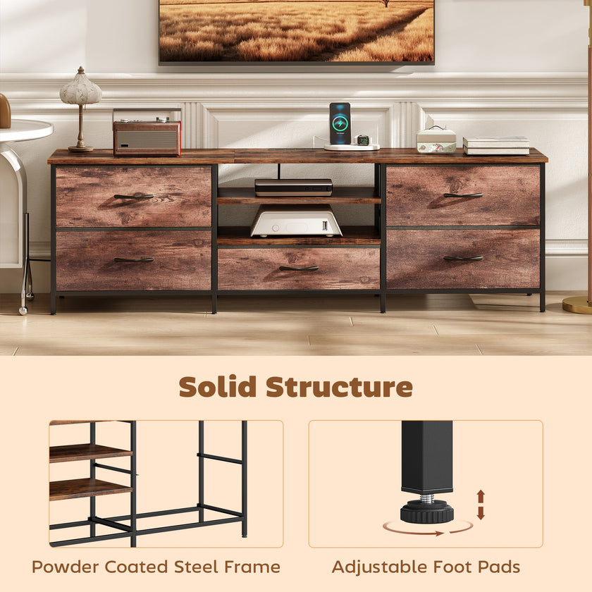 Jamie TV Stand with Charging Station for TVs up to 70 Inches-Rustic Brown