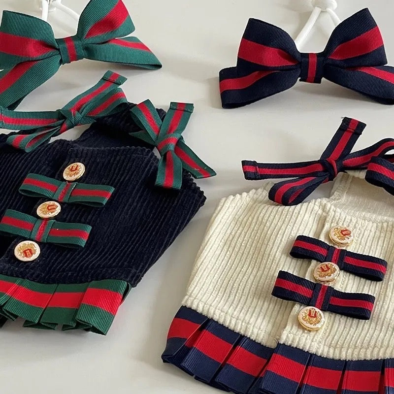 Upper East Pup Dog Dress Set | Elegant Dress with Matching Bow