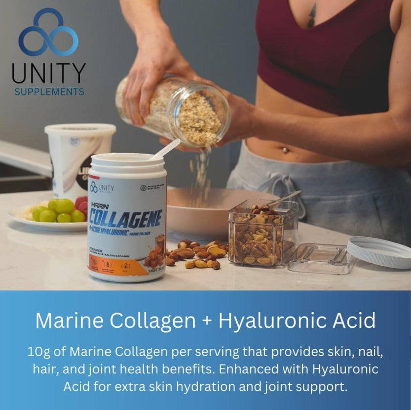Unity Supplements Marine Collagen Powder with Hyaluronic Acid - Salted Caramel Flavored Coffee Sweetener