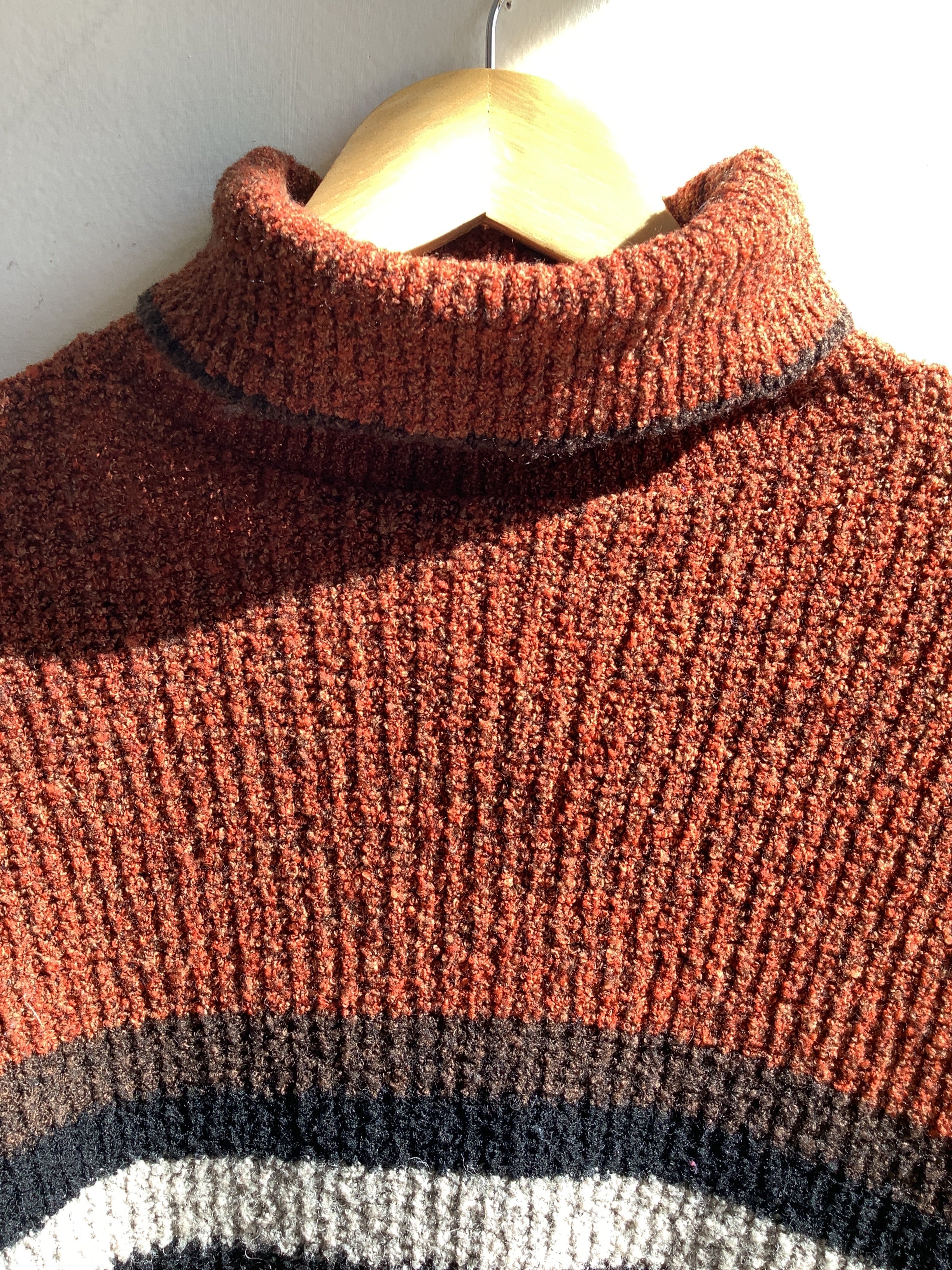 Y2K Rust Striped Turtleneck Sweater