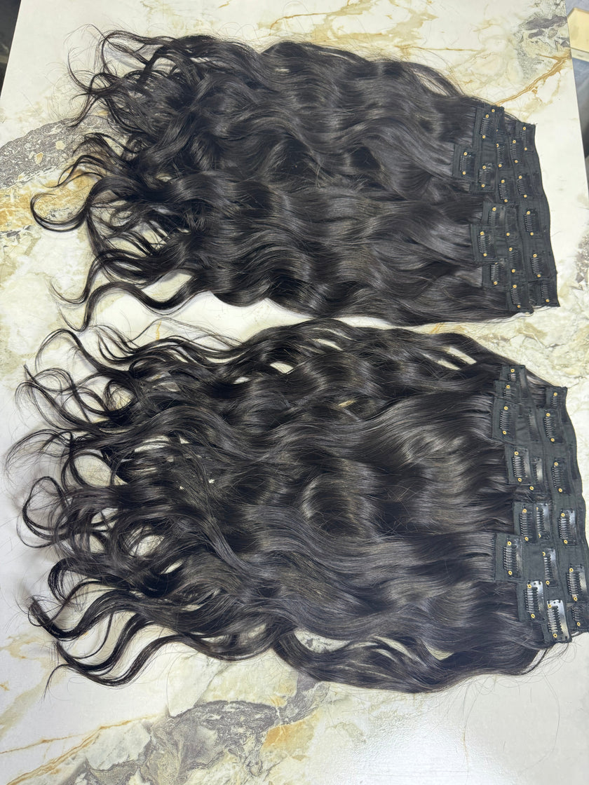 Ensemble de extensions à clipser en cheveux indiens vierges ondulés
