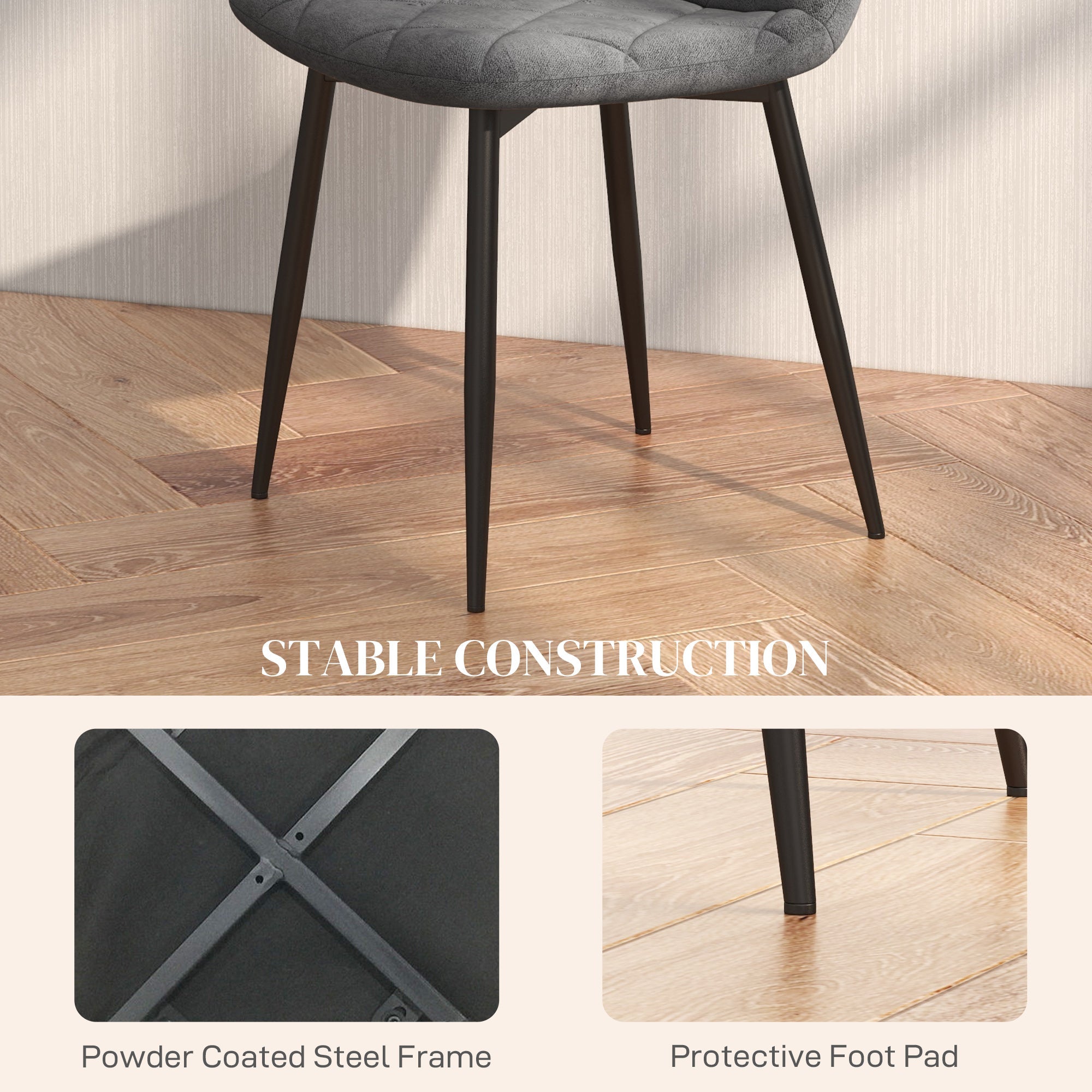Arbor Upholstered Dining Chairs with Steel Legs-Set of 4-Grey