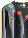 Vintage 80s Sequin Floral Embellished Sweater